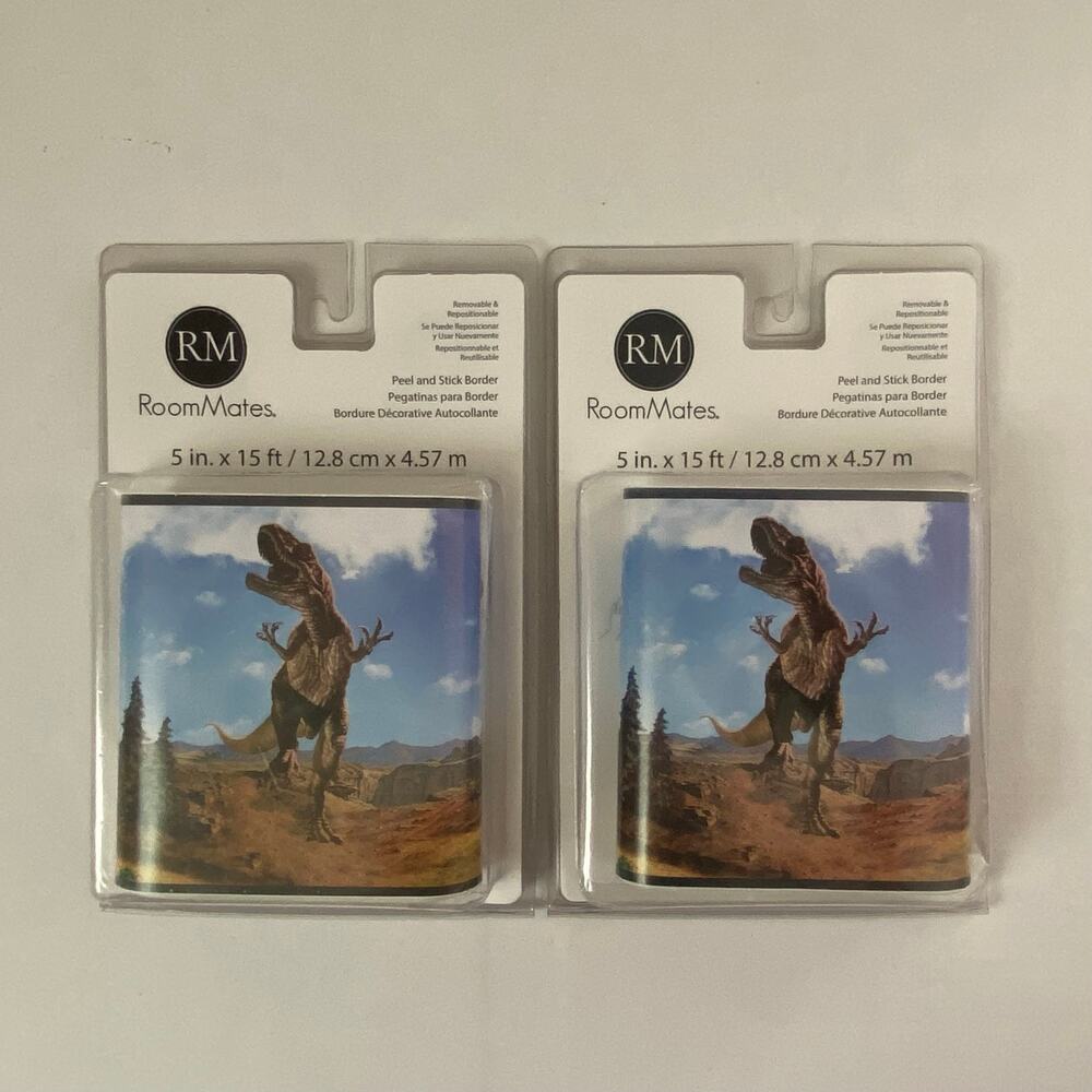 RoomMates Dinosaur Wall Border Peel Stick Lot of 2 Realistic T-Rex Kid Room 2017